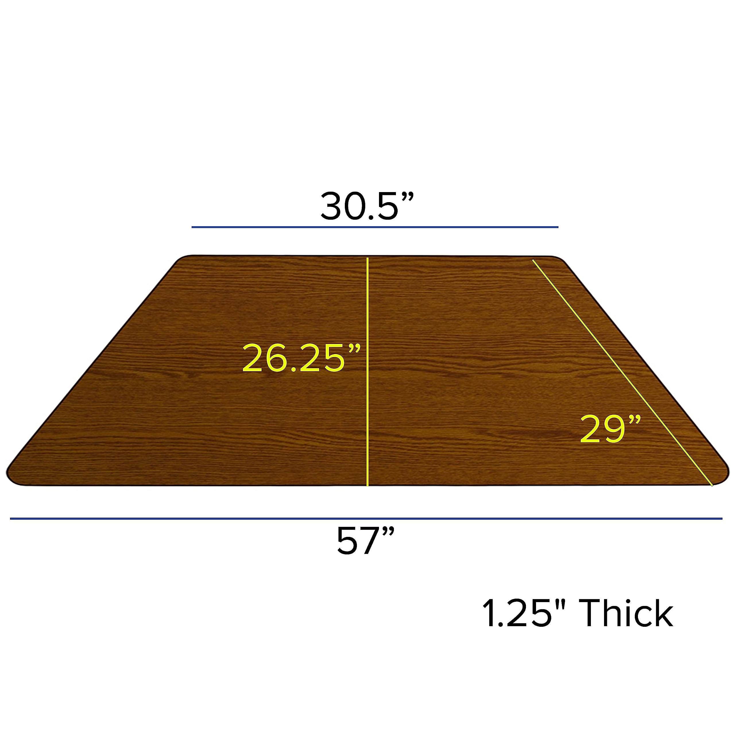 Flash Furniture Wren 29''W x 57''L Trapezoid Oak Thermal Laminate Activity Table - Height Adjustable Short Legs
