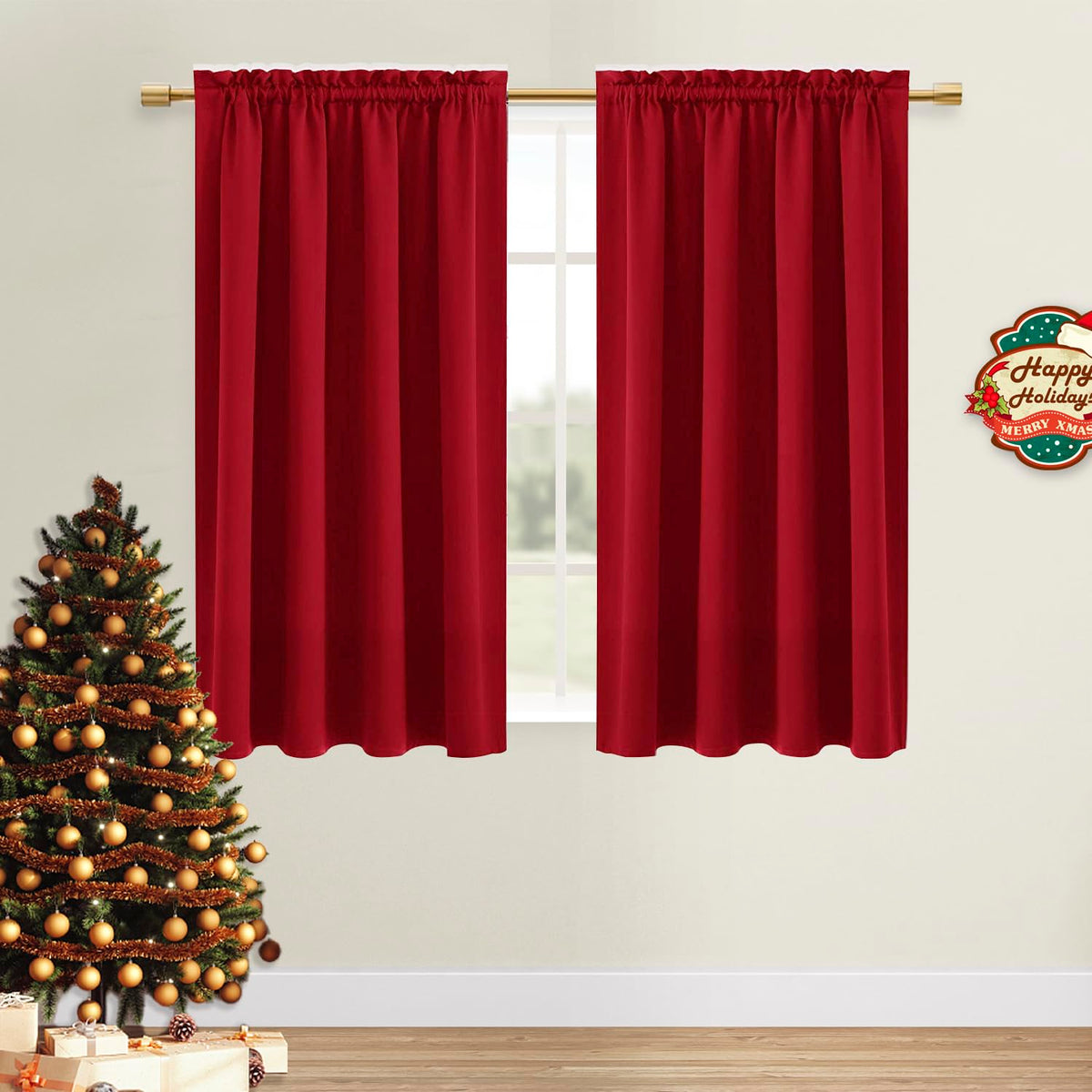 Dwcn Christmas Red Blackout Curtains For Bedroom - Rod Pocket Thermal Insulated Energy Saving Drapes For Living Room And Bedroom