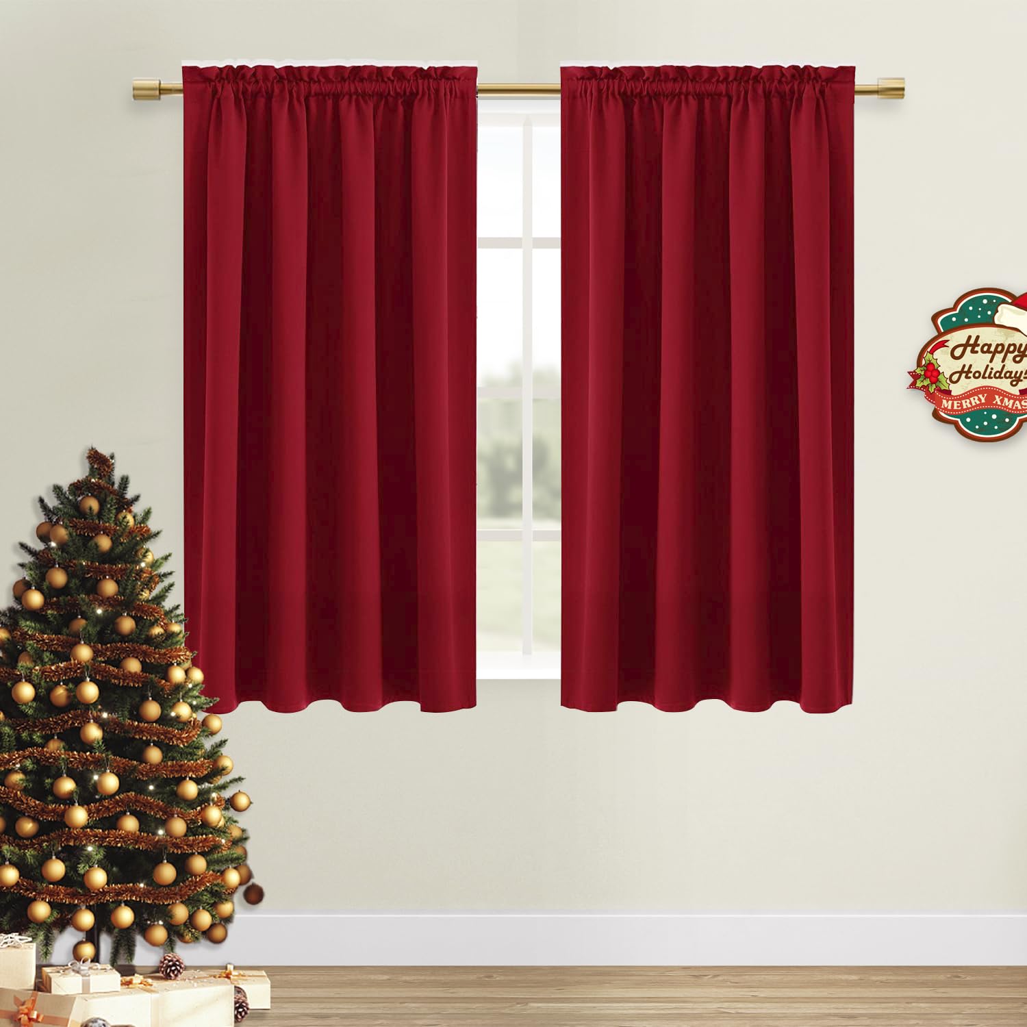 Dwcn Christmas Blackout Curtains Room Darkening Thermal Insulated Bedroom Curtains Window Curtain Panels, 52 X 45 Inches Long, S