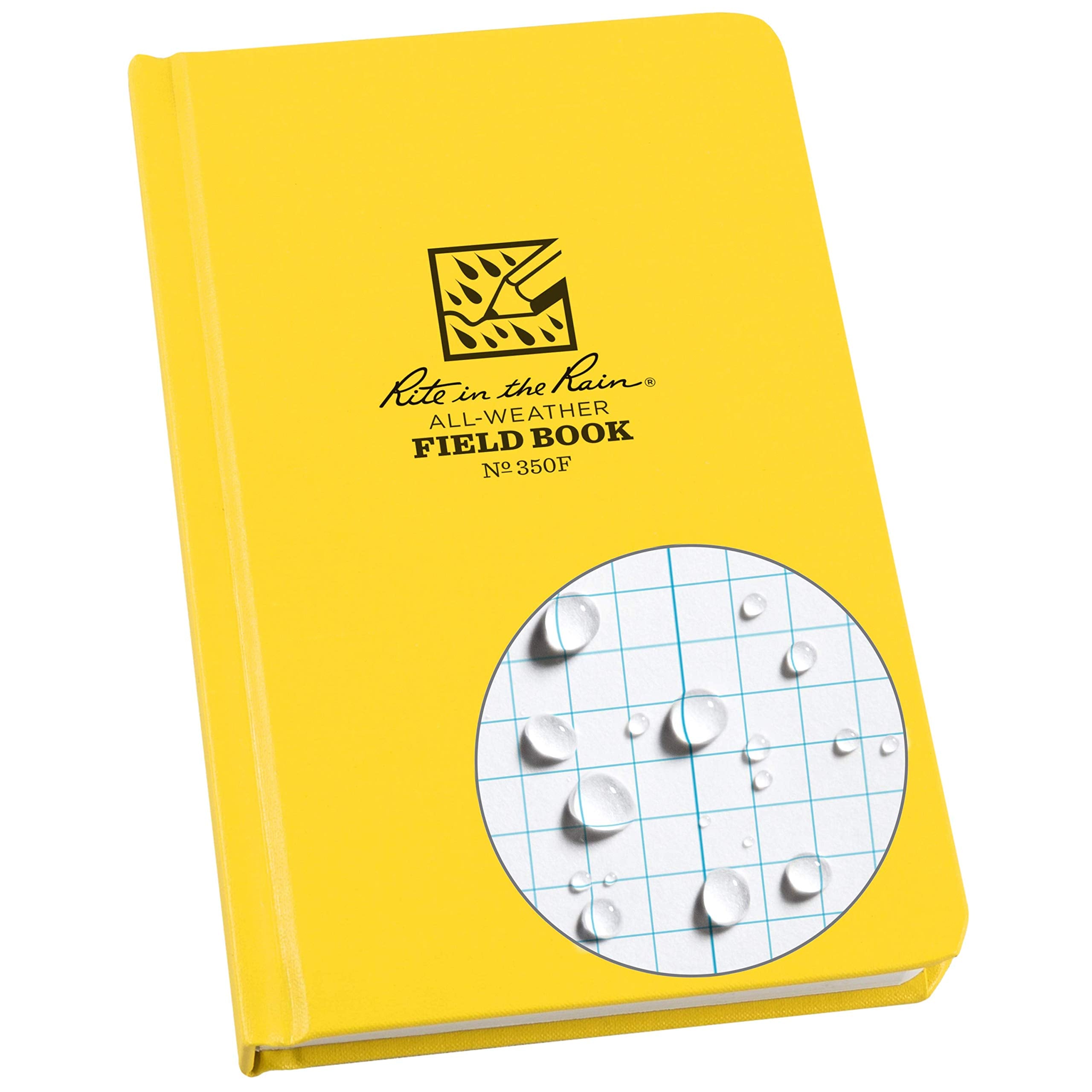 Rite In The Rain Weatherproof Hard Cover Notebook, 4.75' X 7.5', Yellow Cover, Field Pattern (No. 350F-X)