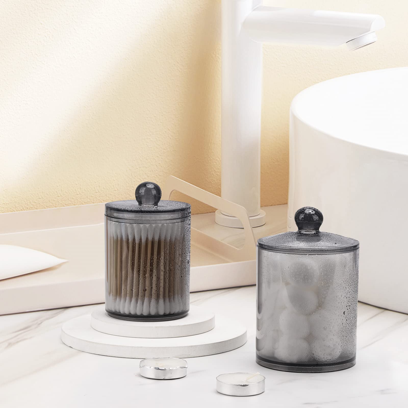 Tbestmax 4 Pack Qtip Holder 10-Ounce, 12-Ounce Bathroom Organizer Accessories Storage Containers Plastic Apothecary Jars With Li