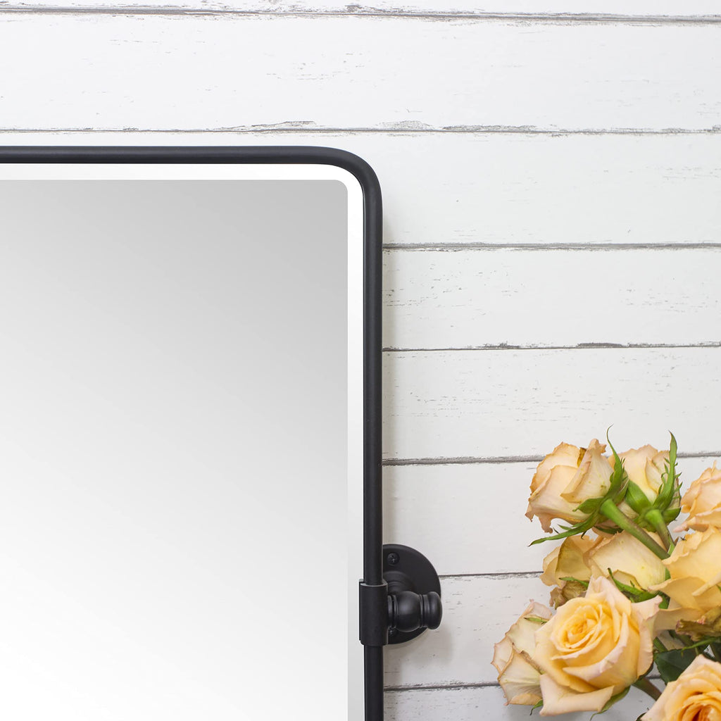 Tehome Horizontal Pivot Mirror Black Tilt Mirror For Bathroom Beveled Metal Framed Pivoting Rectangle Bathroom Mirror, 35X23''