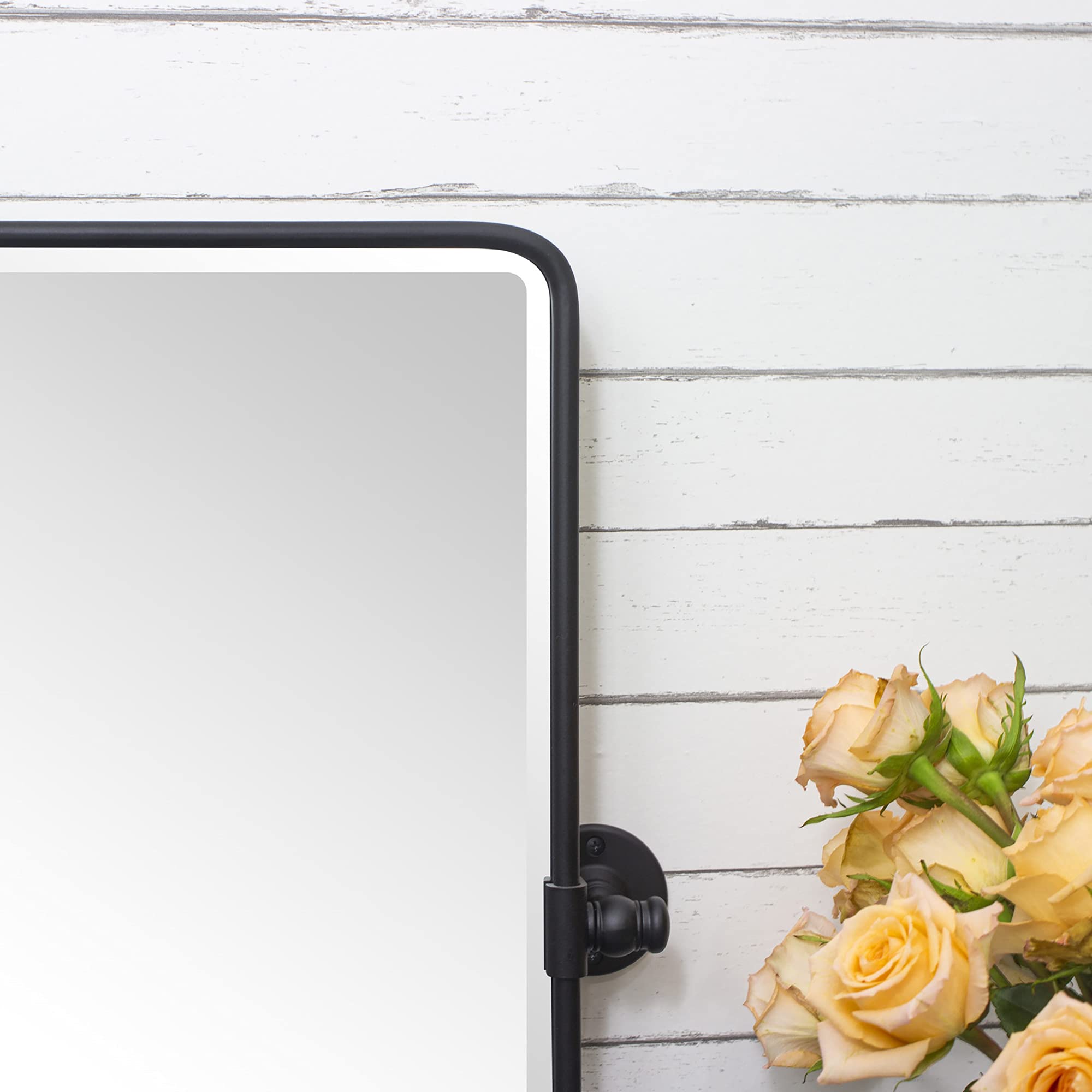 Tehome Horizontal Pivot Mirror Black Tilt Mirror For Bathroom Beveled Metal Framed Pivoting Rectangle Bathroom Mirror, 35X23''