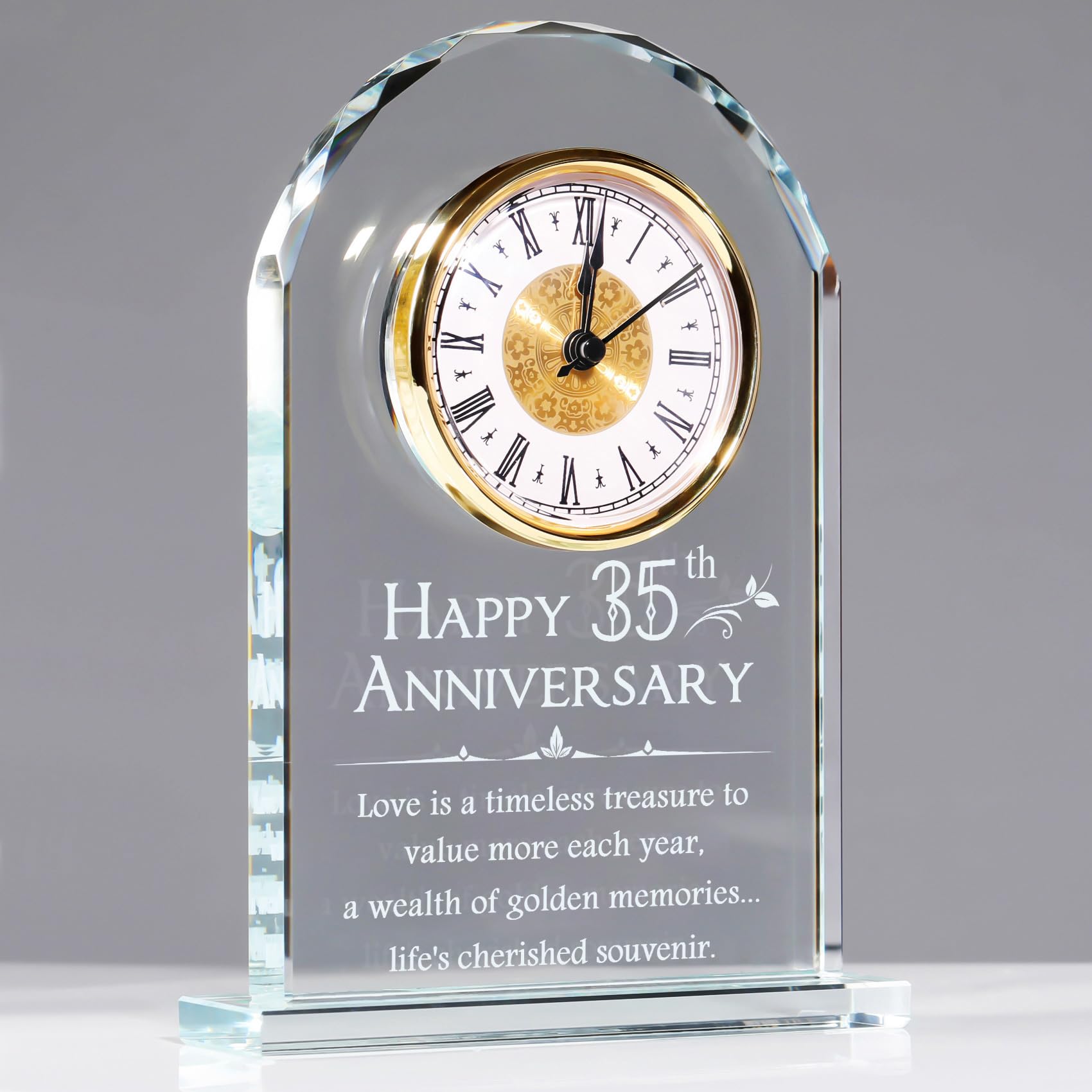 YWHL 35th Wedding Anniversary Clock Gifts for Parents, 35 Years Anniversary Glass Quartz Clock Gifts for Couple Wife Husband, Ta