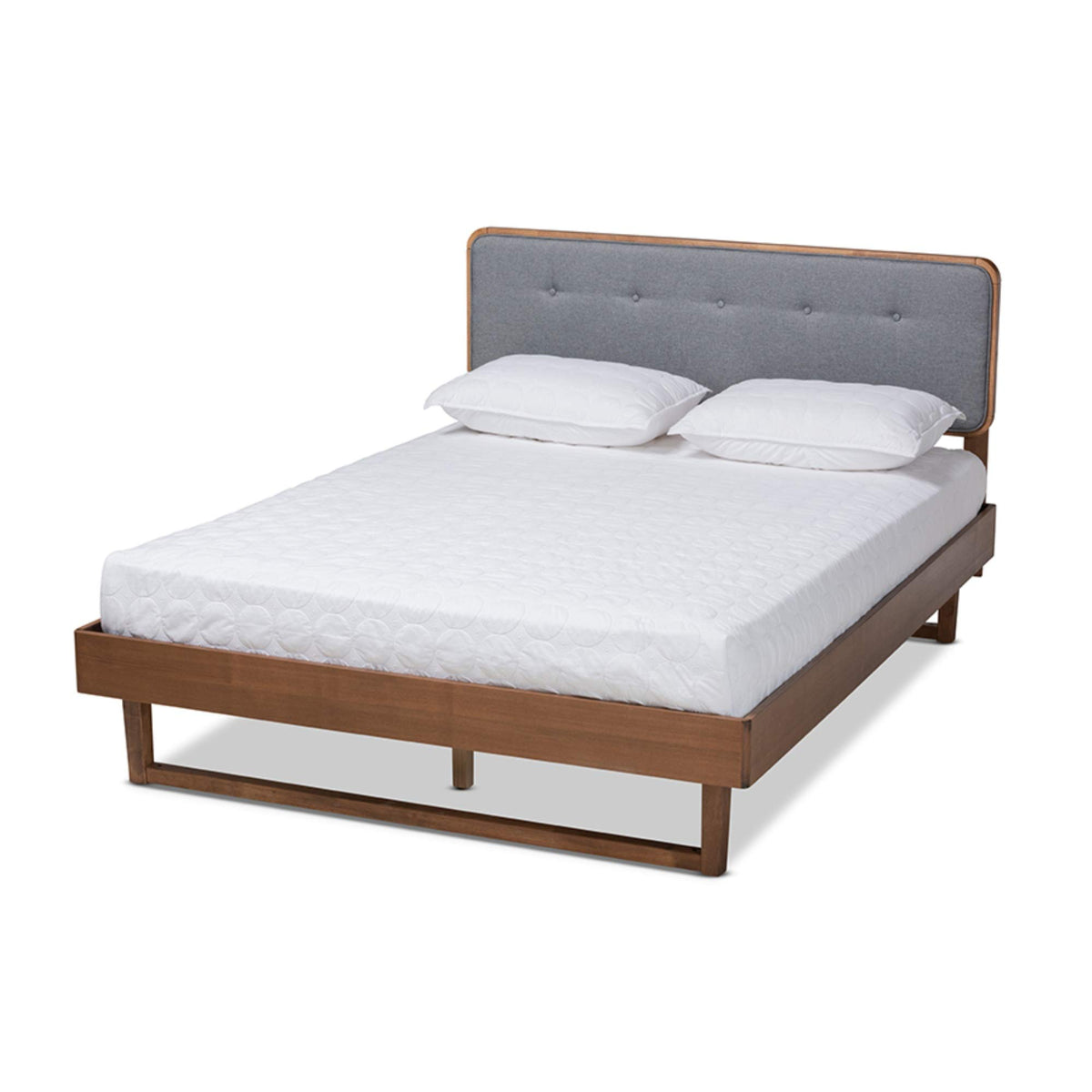 Baxton Studio Natalia Mid-Century Modern Dark Grey Fabric Upholstered and Ash Walnut Finished Wood Full Size Platform Bed