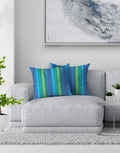 Knotting Home Cotton Salsa Stripe Cushion Cover Set Of 2 20X20 Inch Blue/Teal Multicolour Large Square Throw Pillow Covers For S