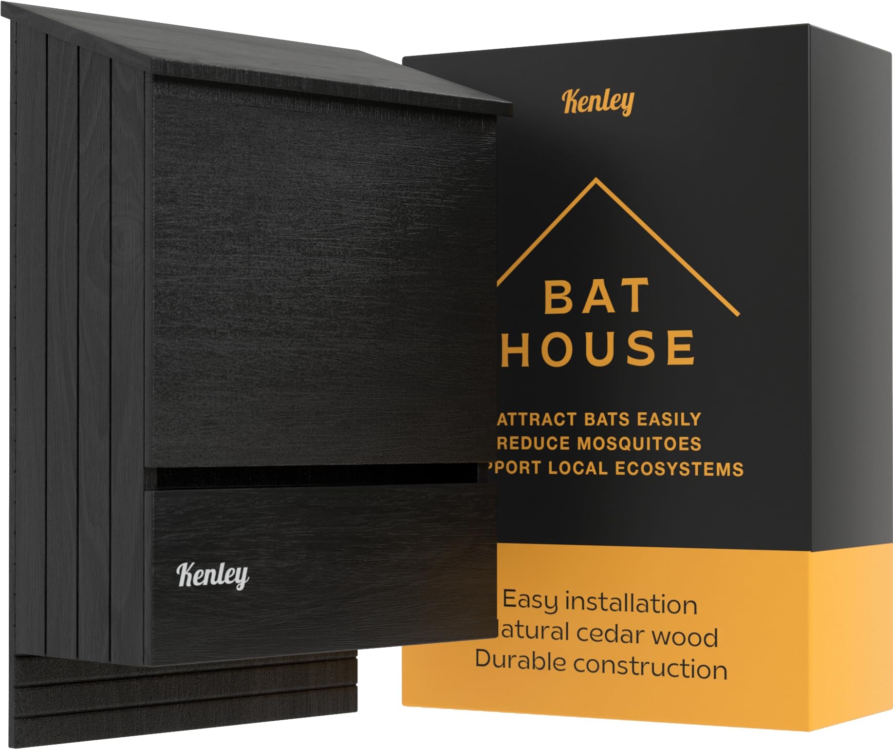 Kenley Bat House - Large Bat Box For Outside With 3 Chambers - Handmade From Cedar Wood - Black Weatherproof Bat Houses For Outd