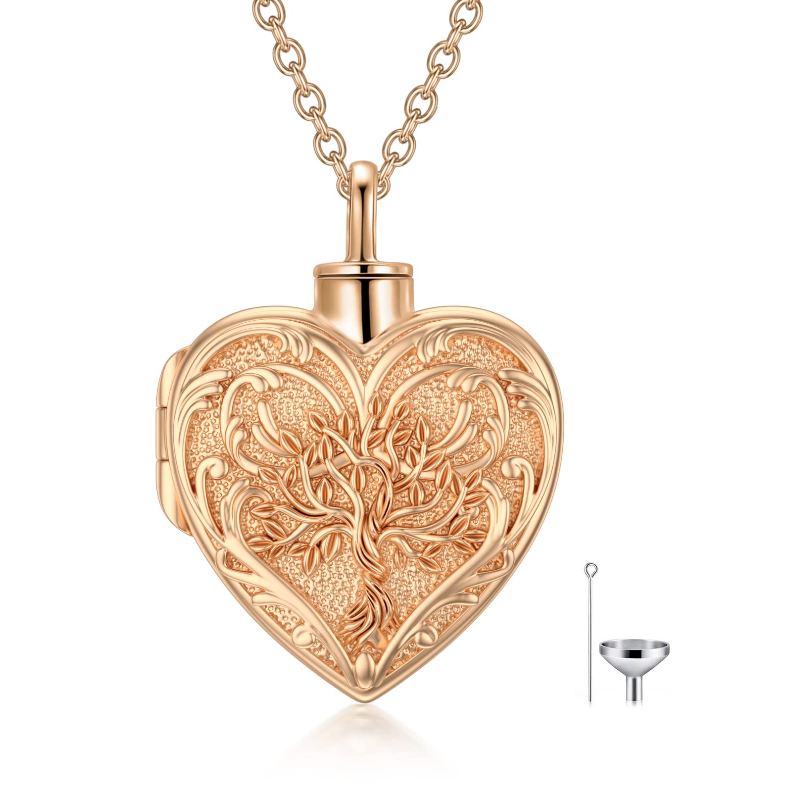 SOULMEET Rose Gold Filled Tree of Life Cremation Jewelry for Ashes, Heart Branches Tree Urn Necklace that Holds Human Dog Ashes,