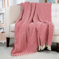 HOMADORN All Season Cotton Weaved Throw Blanket for Bed/Sofa 50x70 INCHES (RED)