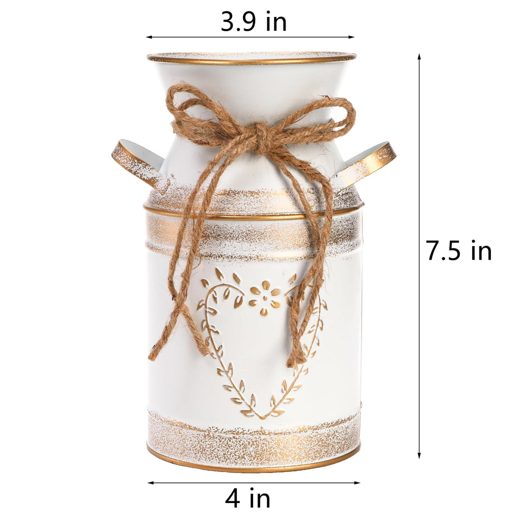 Hacaroa 2 Pack Metal Milk Can Rustic Galvanized Vase, 7.5 Inch Shabby Chic Can Jug With Handle, Primitive Decorative Flower Vase