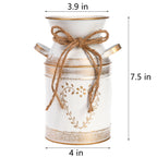 Hacaroa 2 Pack Metal Milk Can Rustic Galvanized Vase, 7.5 Inch Shabby Chic Can Jug With Handle, Primitive Decorative Flower Vase
