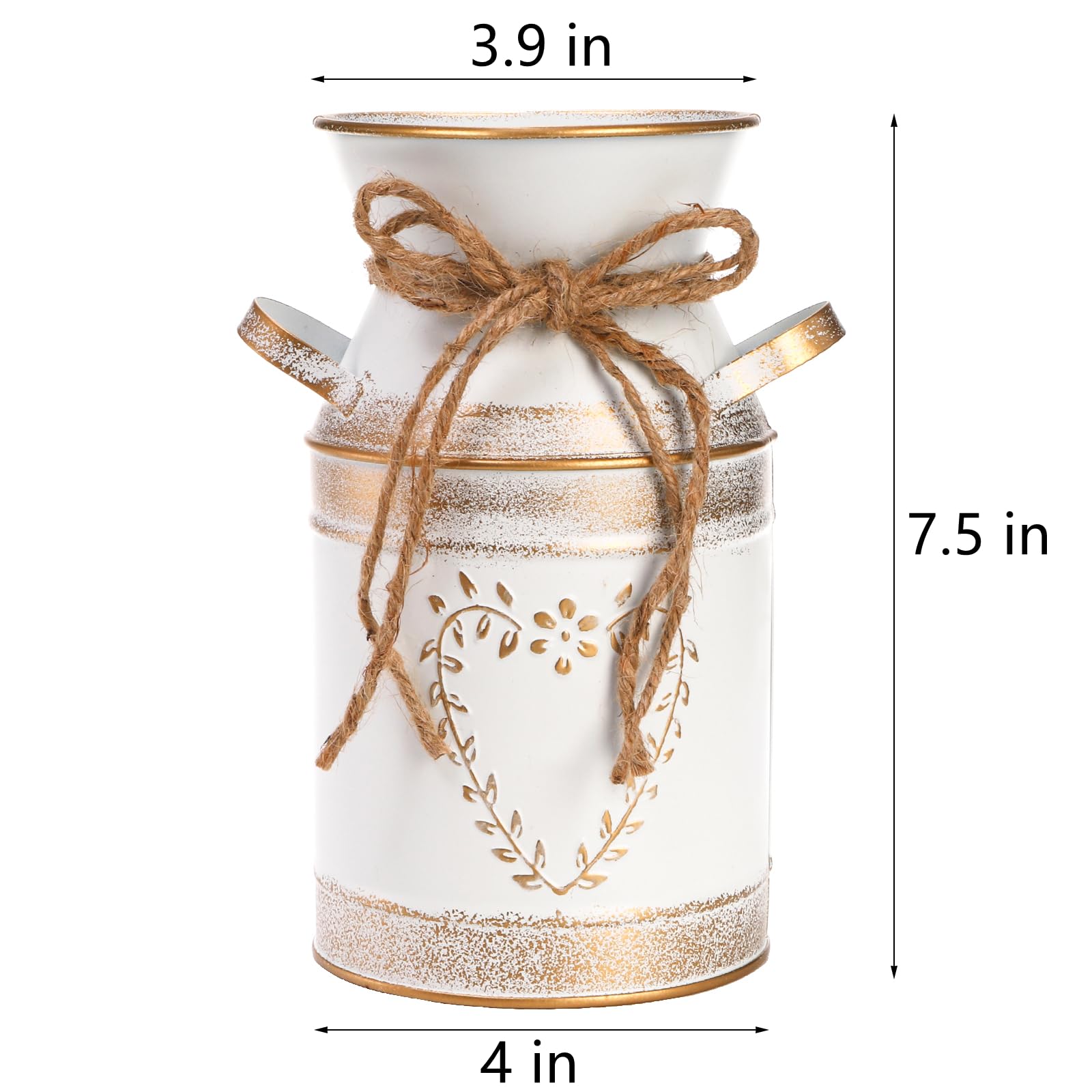 Hacaroa 2 Pack Metal Milk Can Rustic Galvanized Vase, 7.5 Inch Shabby Chic Can Jug With Handle, Primitive Decorative Flower Vase