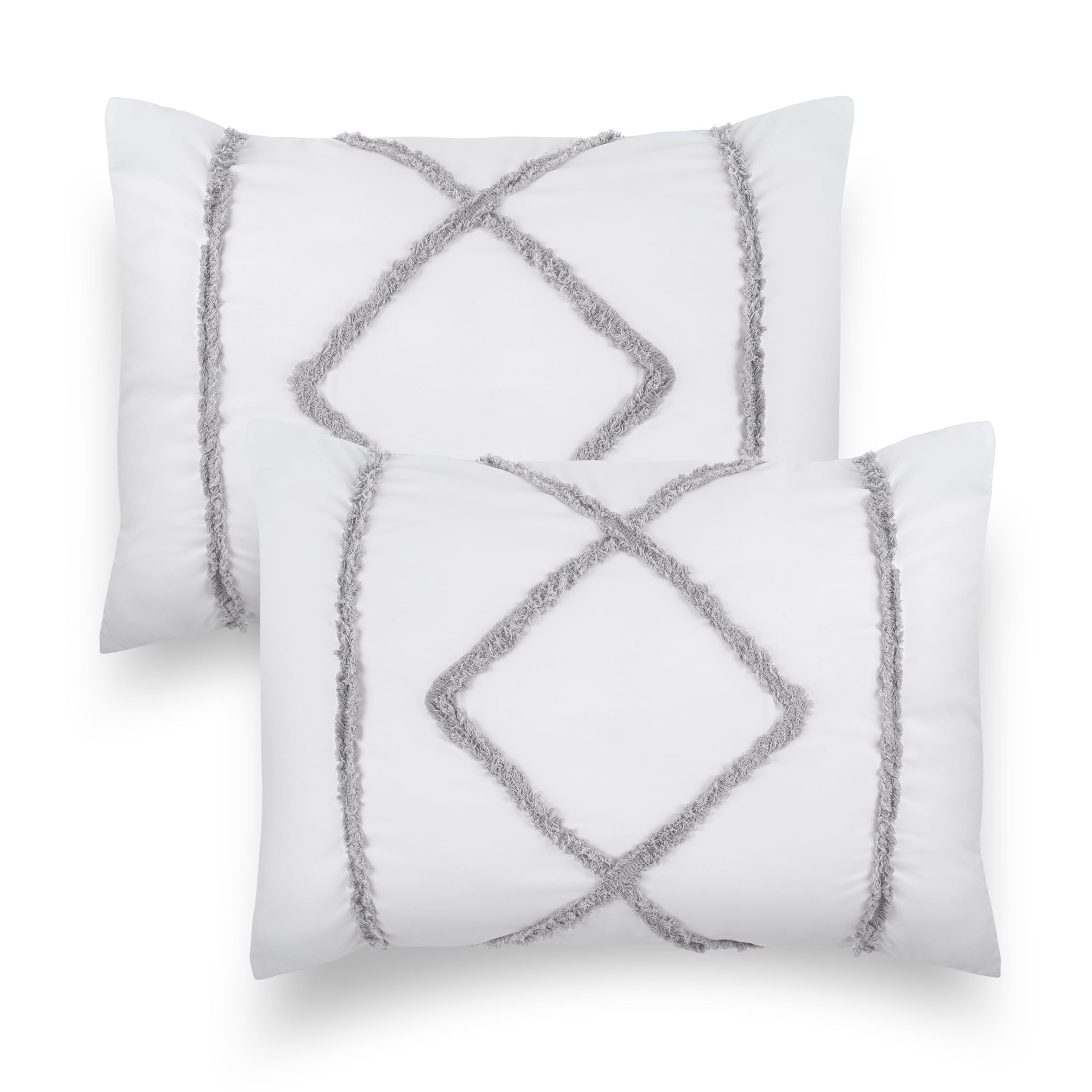 Sweet Jojo Designs Minimalist Macrame Boho Chic White And Grey Set Of 2 Pillow Cases Standard Queen Pillowcase Sham Cover Set Be