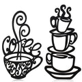 Jetec 2 Pieces Coffee Cup Wall Decor Black Coffee Cup Silhouette Wood Wall Art Cafe Themed Wall Art Cup Mug Scrolled Silhouette 