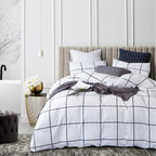 Clothknow White Plaid Comforter Set Twin 3Pcs White Black Bedding Comforter Set Grid Twin Comforter White And Black Comforter Se