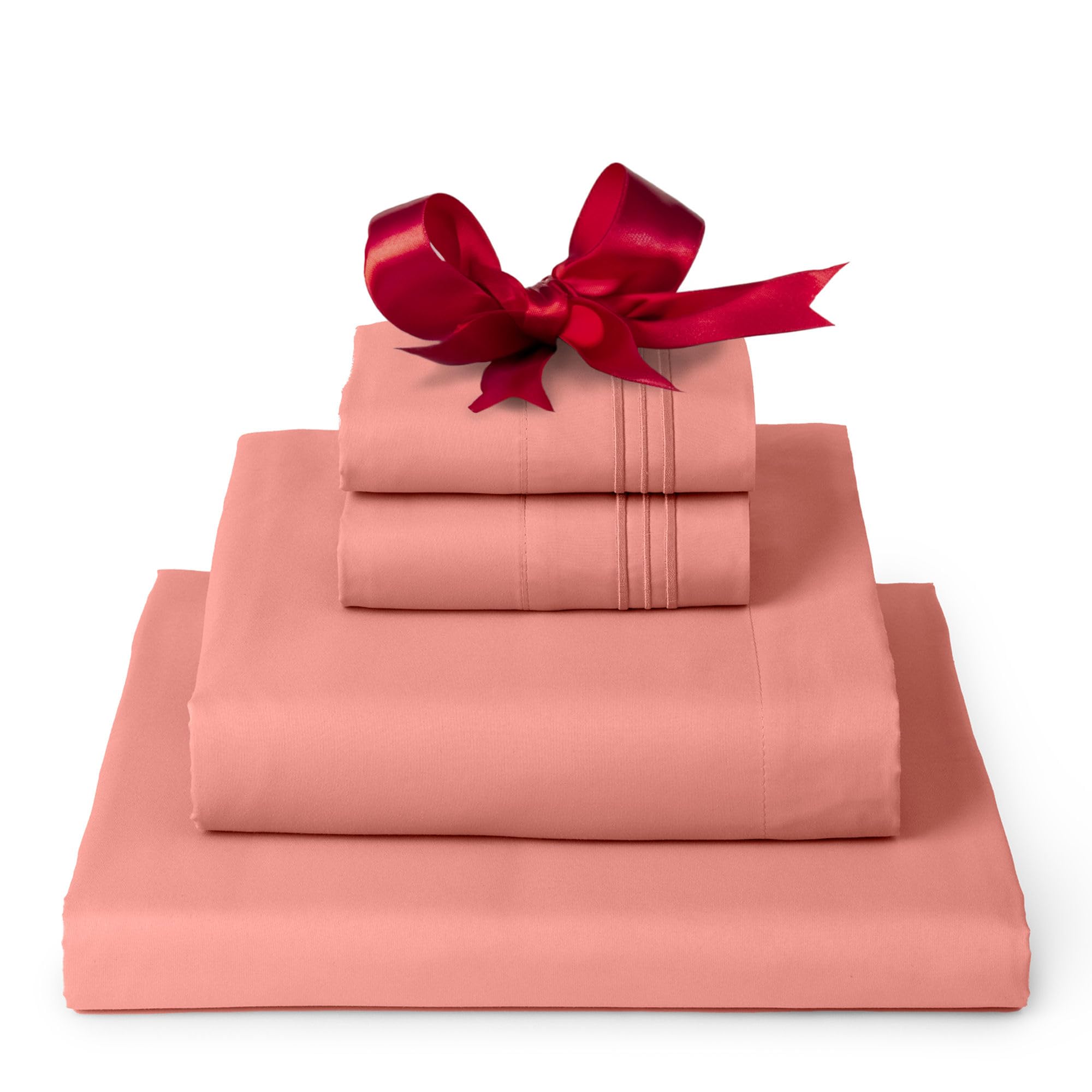 Mellanni Twin Sheet Set - 4-Piece Iconic Collection Bedding, (Including 2 Pillowcases), 16-Inch Deep Pocket, Easy Care, Extra Soft, Cooling Sheets, Brushed Microfiber - Coral