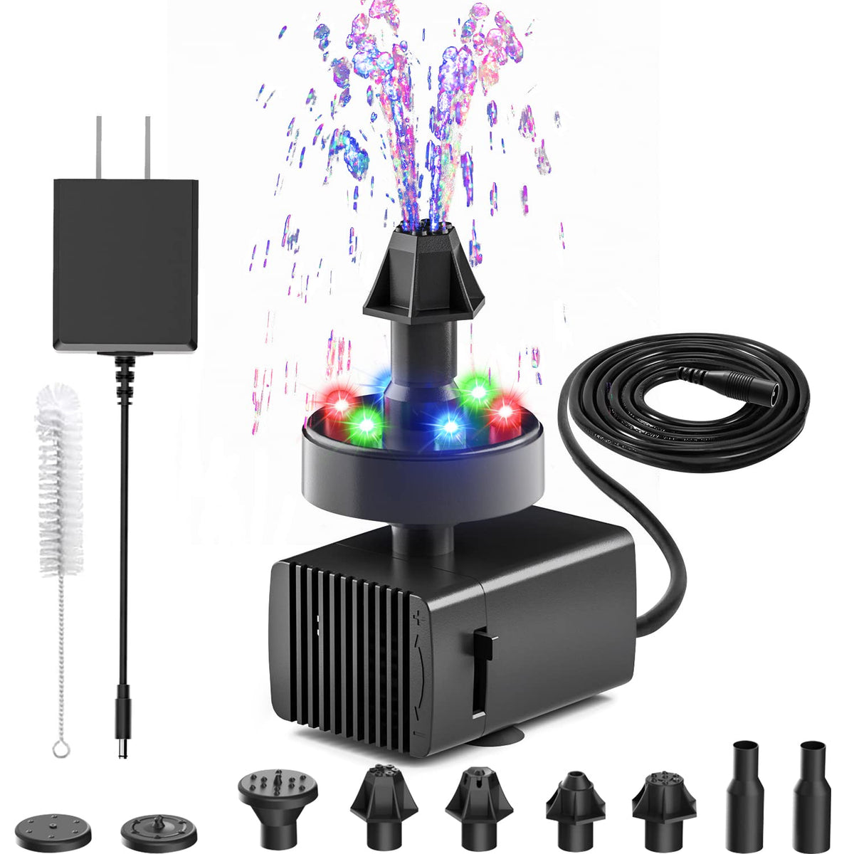 24-Hours Working Bird Bath Fountains Electric, Jutai Adjustable Quiet Water Fountain Pump With Led Lights For Garden,Small Fish