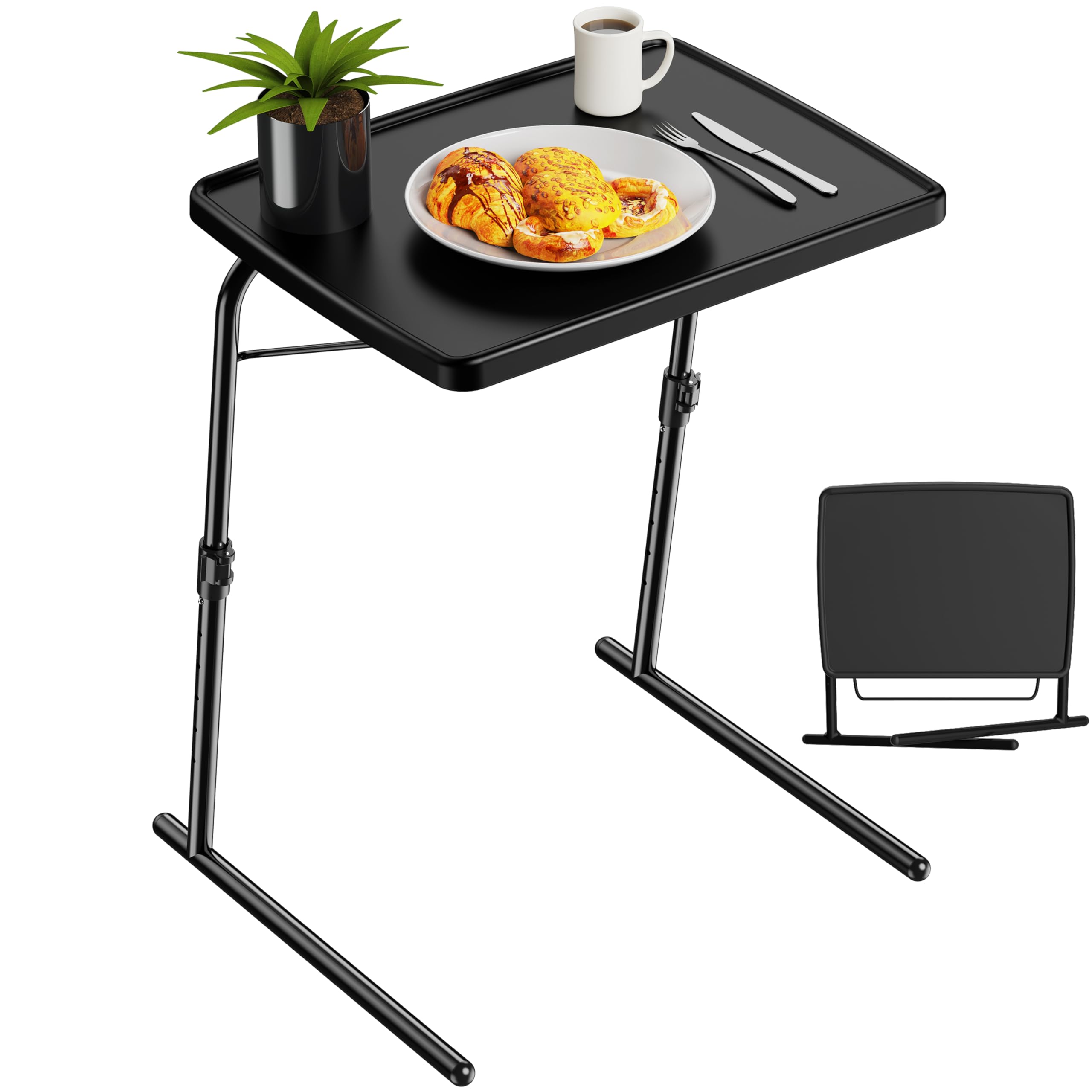 TV Tray Table, Allpop TV Dinner Tray for Eating, Adjustable Folding Laptop Table with 6 Heights & 3 Tilt Angles, Cup Holder on C