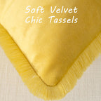 Futei Lemon Yellow Boho Throw Pillow Covers With Tassels 16X16 Inch Set Of 2,Soft Velvet Decorative Cushion Case,Home Decor For