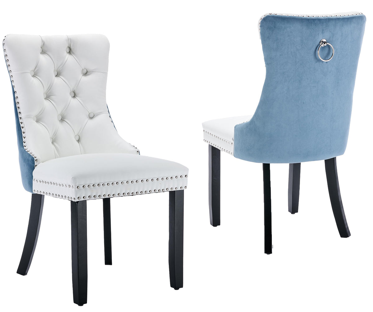 Lktart Dining Chairs Set Of 2 Pu And Velvet Upholstered Tufted Back With Nailhead Trim And Back Ring Pull Solid Wood Legs For Ki