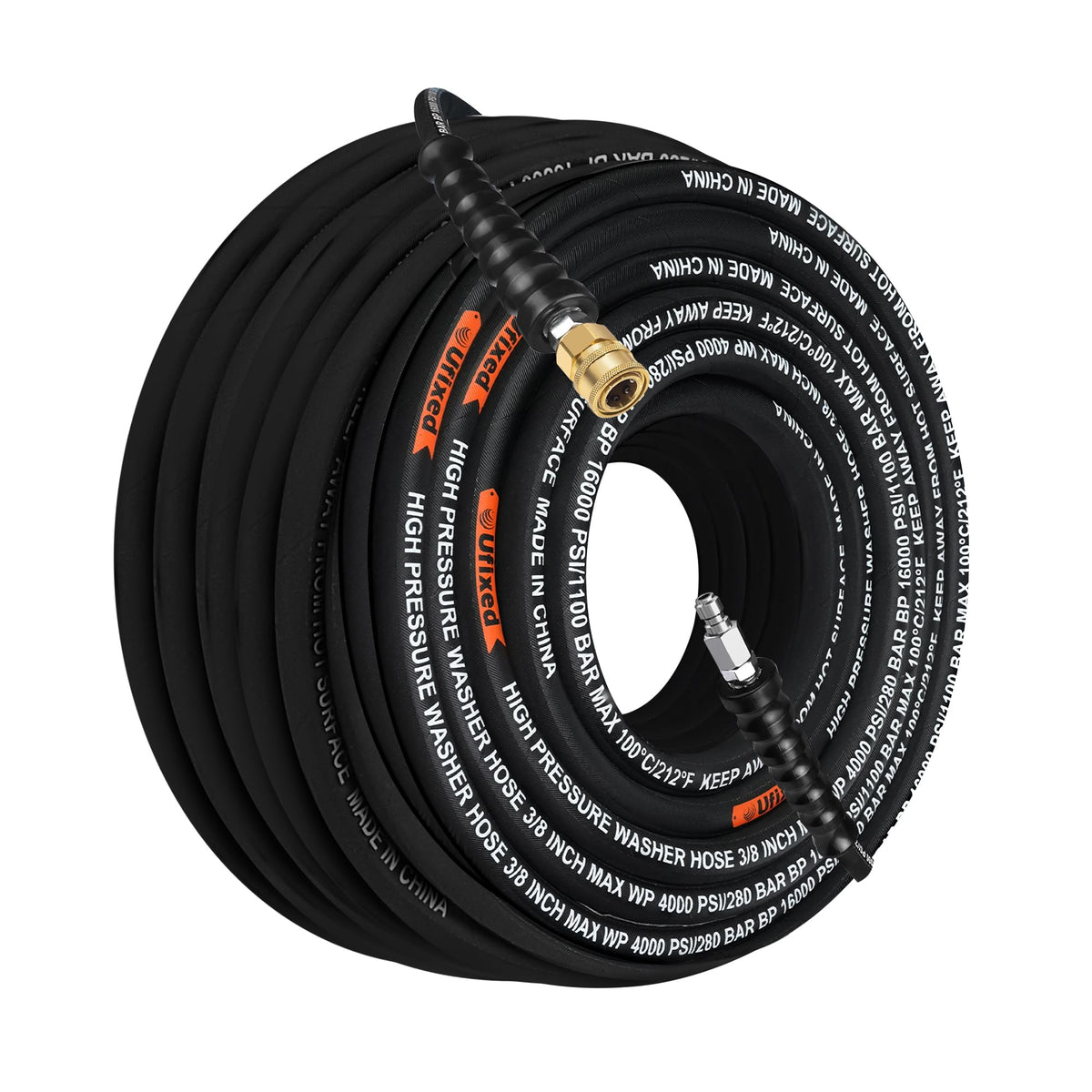 3/8 Pressure Washer Hose 50 Ft, Ufixed Power Washer Hose Hot Water Pressure Washer Hose High Pressure Hose 4000 Psi Non Marking