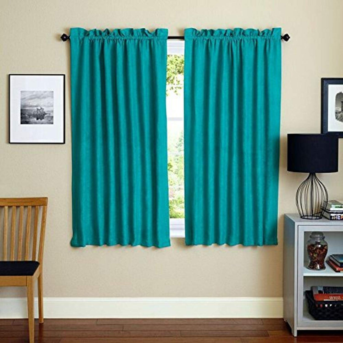 Blazing Needles Reversible Rod Pocket Room-Darkening Microsuede Curtain Panels, 63&quot; by 52&quot;, Aqua Blue 2 Count