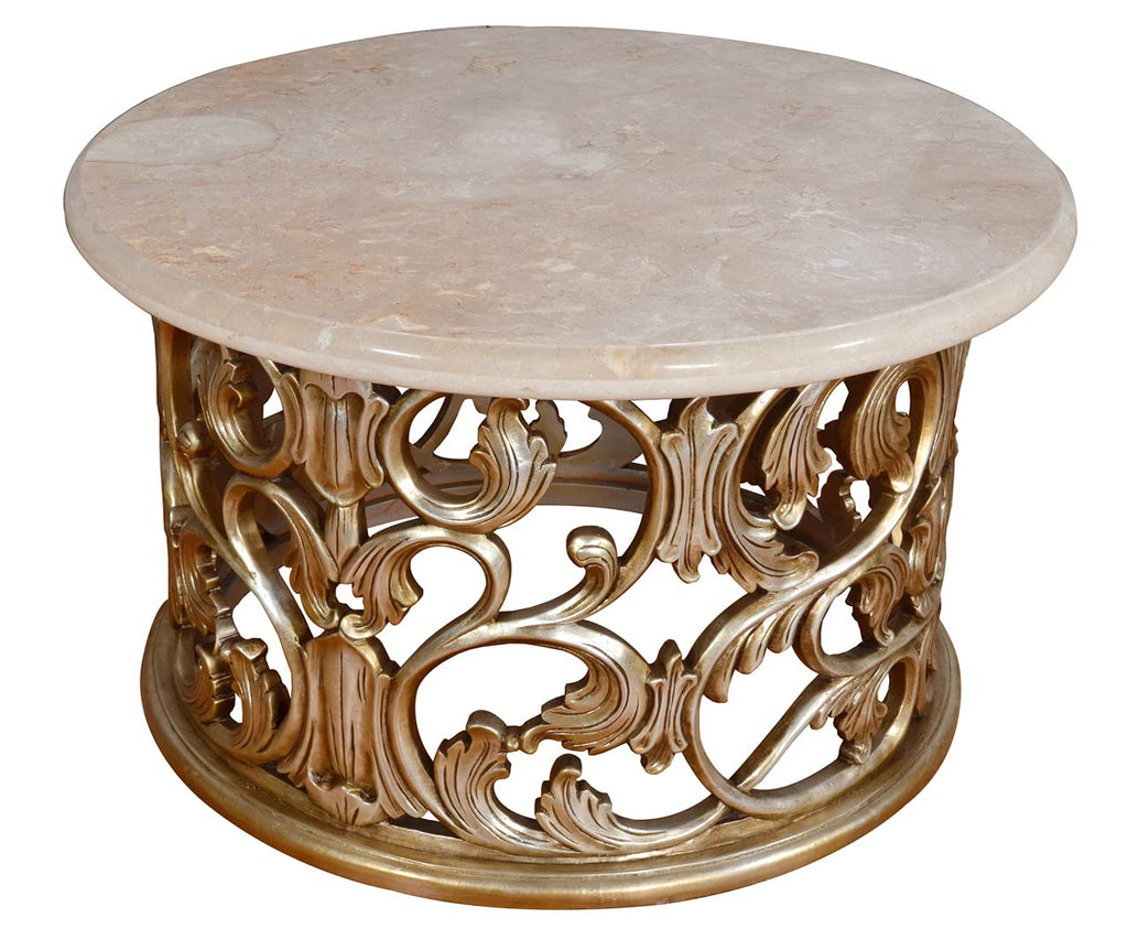 Afd Home Platine Round Coffee Table, Silver Platina, Cream Marble