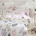 Girls Floral Duvet Cover Twin Boho Floral Aesthetic Bedding Sets Twin White Pink Cotton Kids Teens Flower Comforter Cover Floral