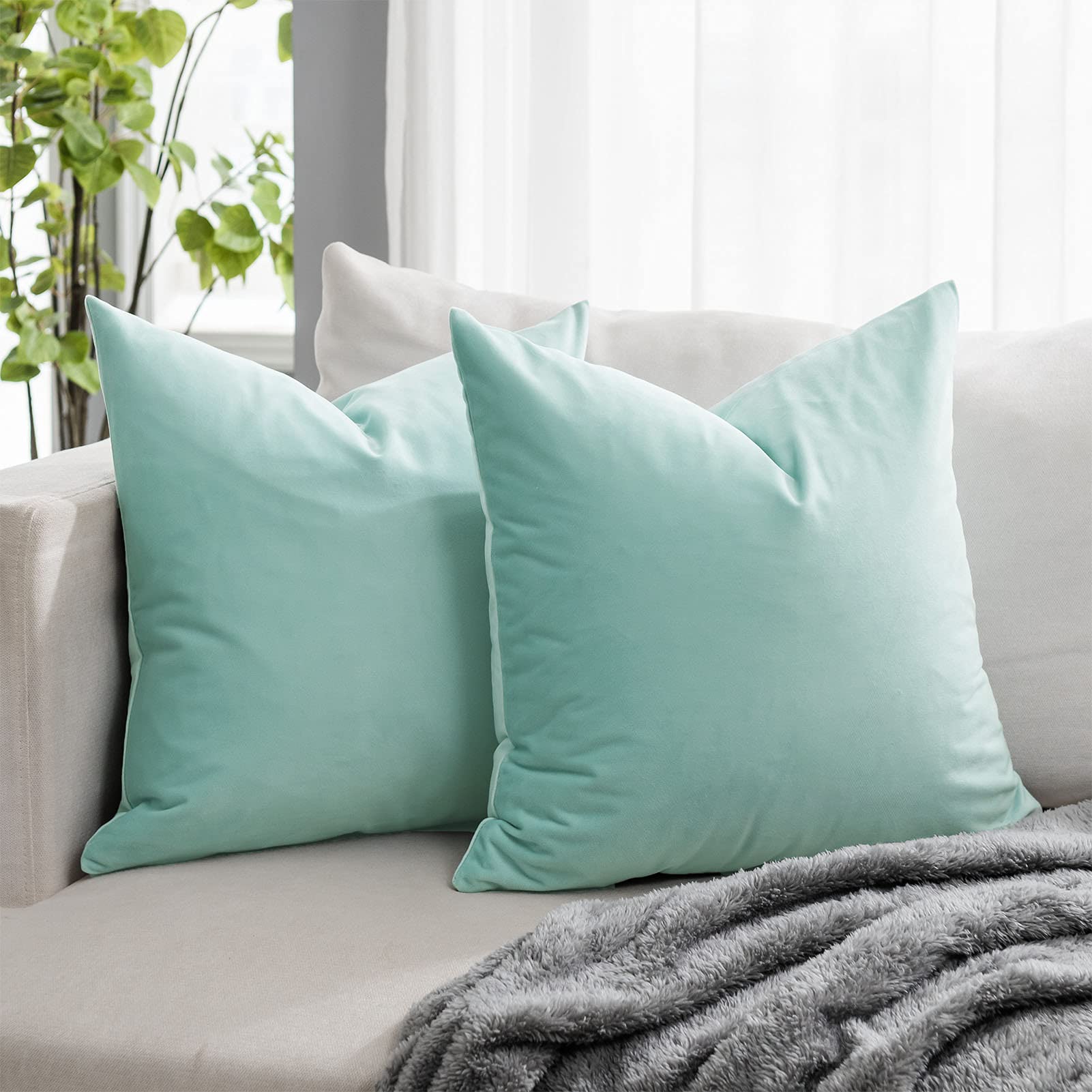 Quafoo Mist Soft Velvet Throw Pillow Covers 28X28 Inch Set Of 2 For Sofa Couch Bed Living Room Decorative Luxury Solid Square Cu