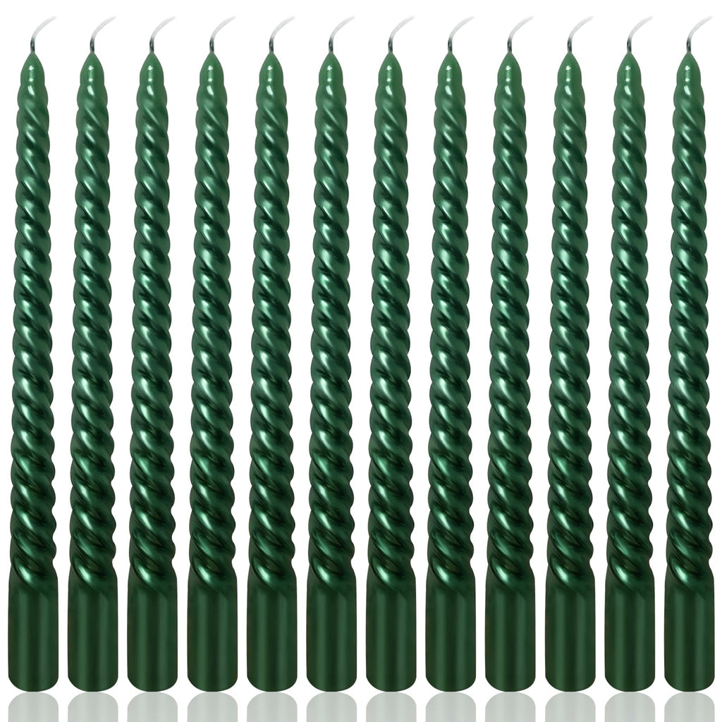 10 Inch Green Spiral Taper Candles Set for Christmas and Spring, Unscented Dripelss Candlesticks for St. Patrick's Day Holiday P