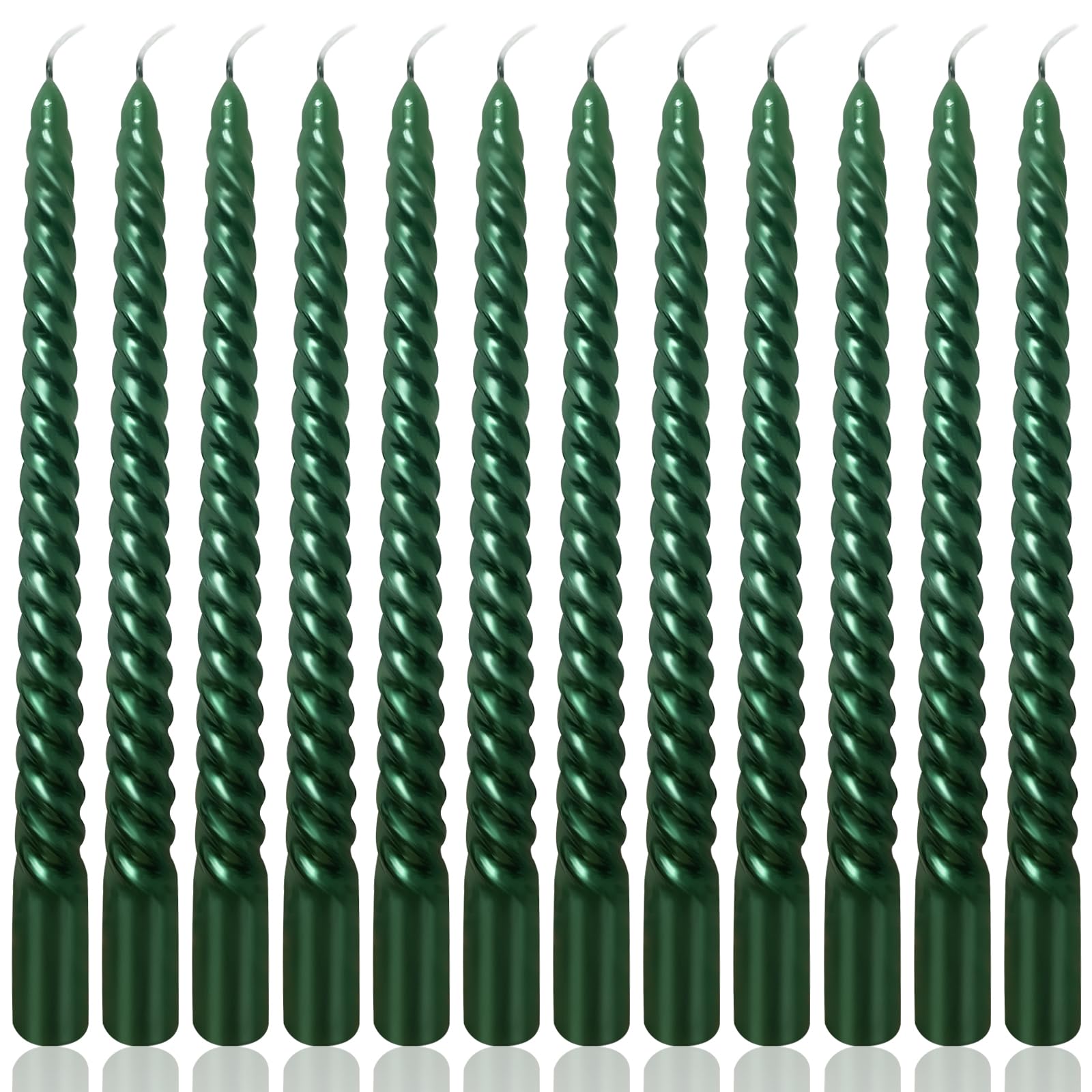 10 Inch Green Spiral Taper Candles Set for Christmas and Spring, Unscented Dripelss Candlesticks for St. Patrick's Day Holiday P