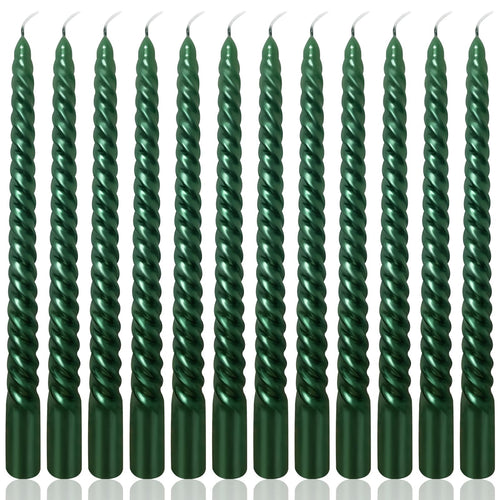 10 Inch Green Spiral Taper Candles Set for Christmas and Spring, Unscented Dripelss Candlesticks for St. Patrick's Day Holiday P