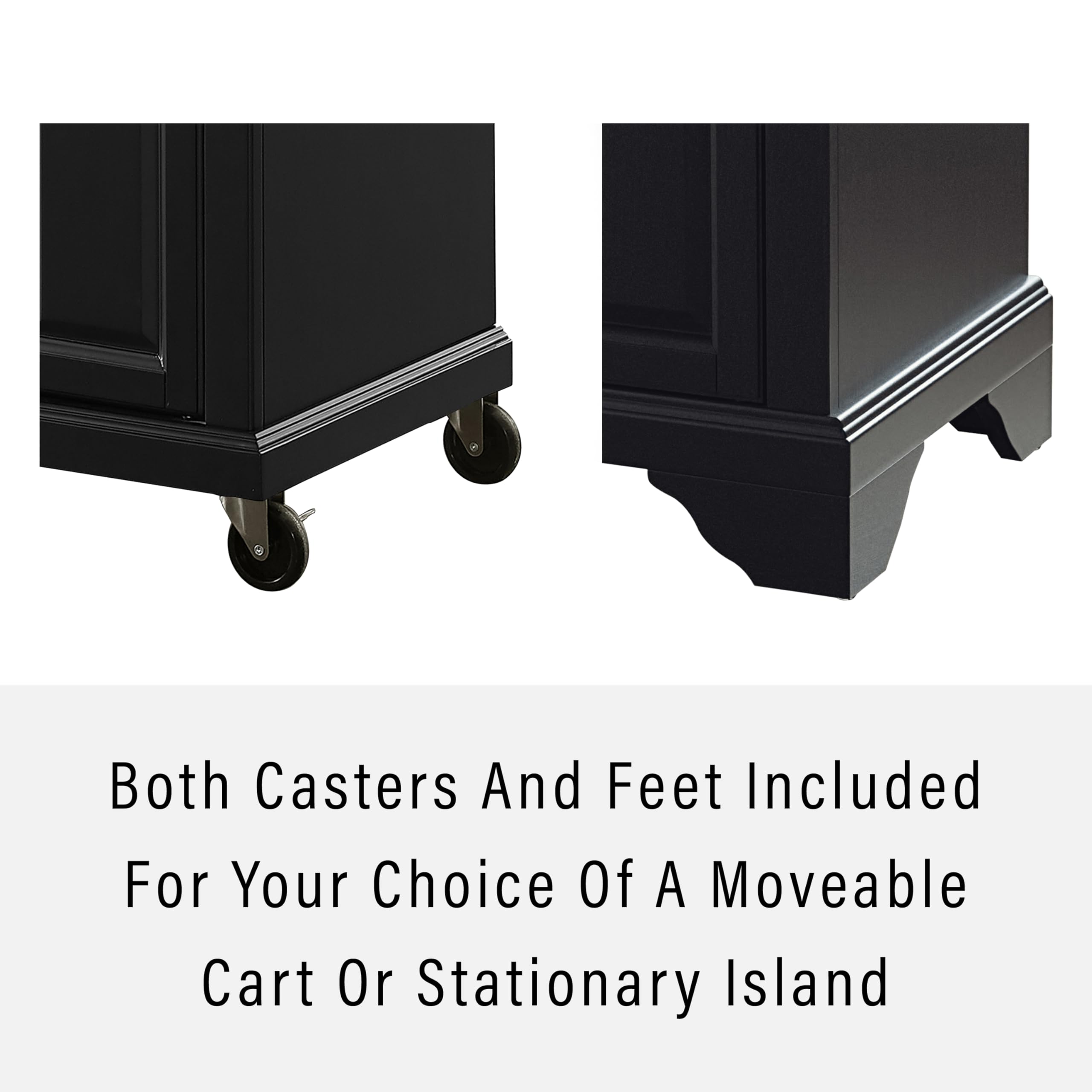 Crosley Furniture Lafayette Stone Top Rolling Kitchen Island Storage Cart, Microwave Stand, Spice Rack, Black