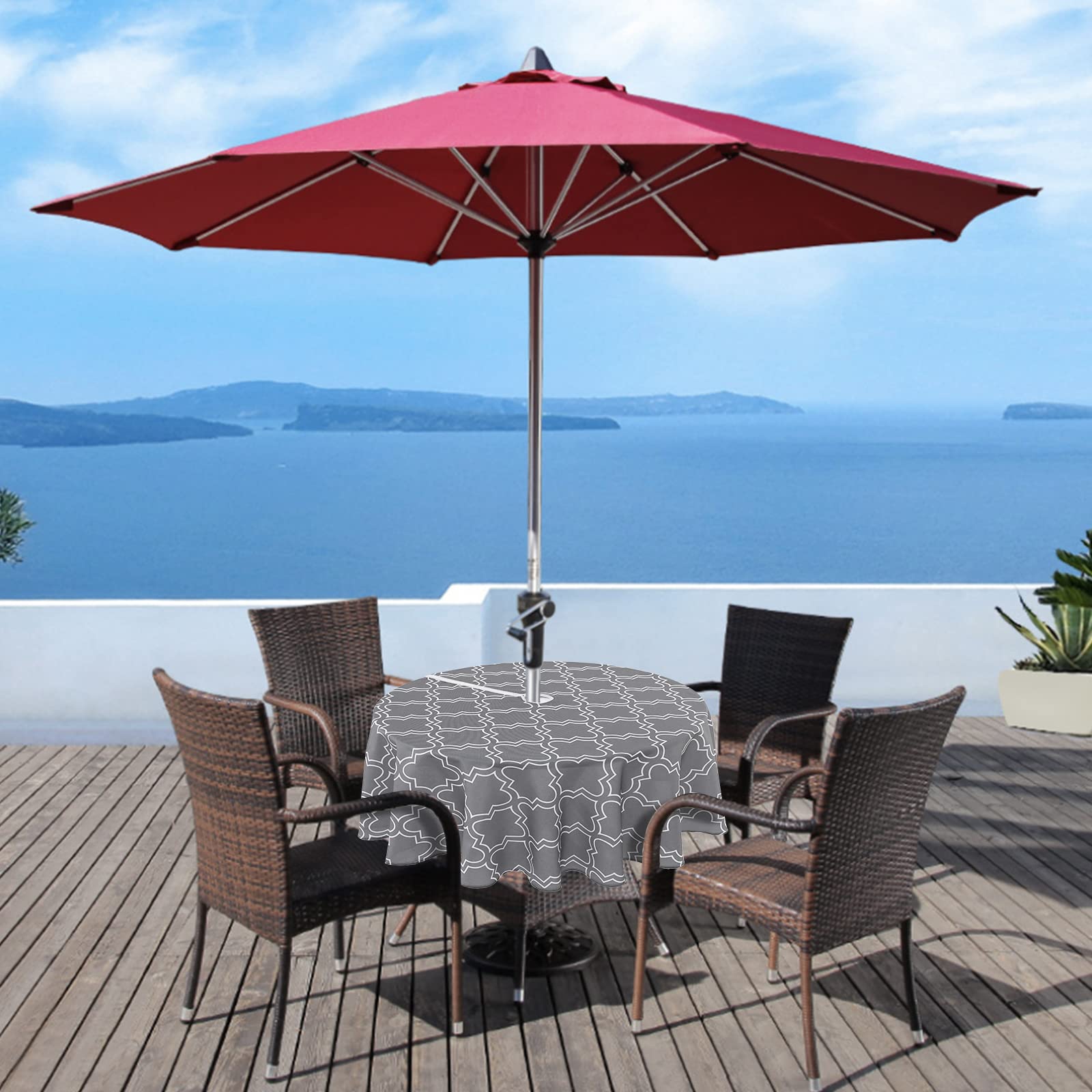 Umineux Outdoor Tablecloth With Umbrella Hole And Zipper, Spring/Summer Waterproof Table Cover For Picnic/Bbq/Garden(60' Round,Gray)