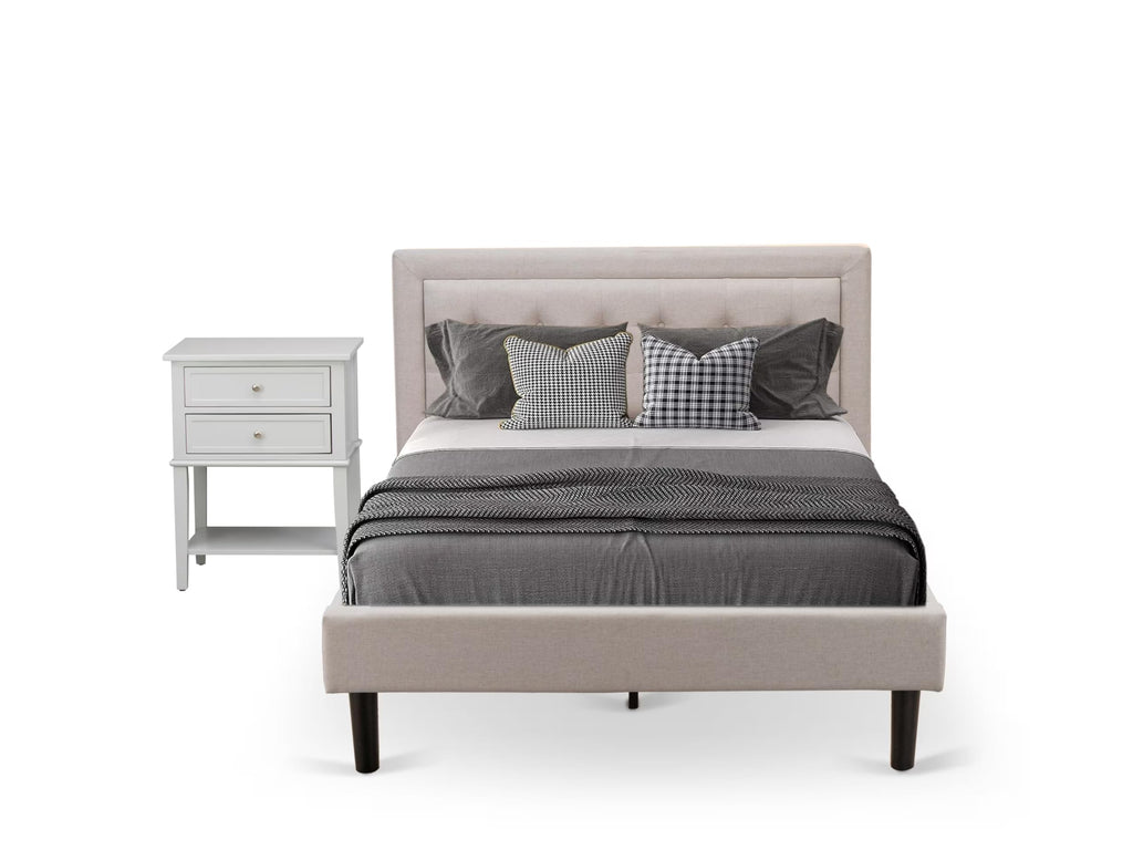 East West Furniture FN08F-1VL14 2-Pc Platform Bedroom Set with 1 Full Size Bed Frame and a Night Stand - Reliable and Durable Manufacturing - Mist Beige Linen Fabric