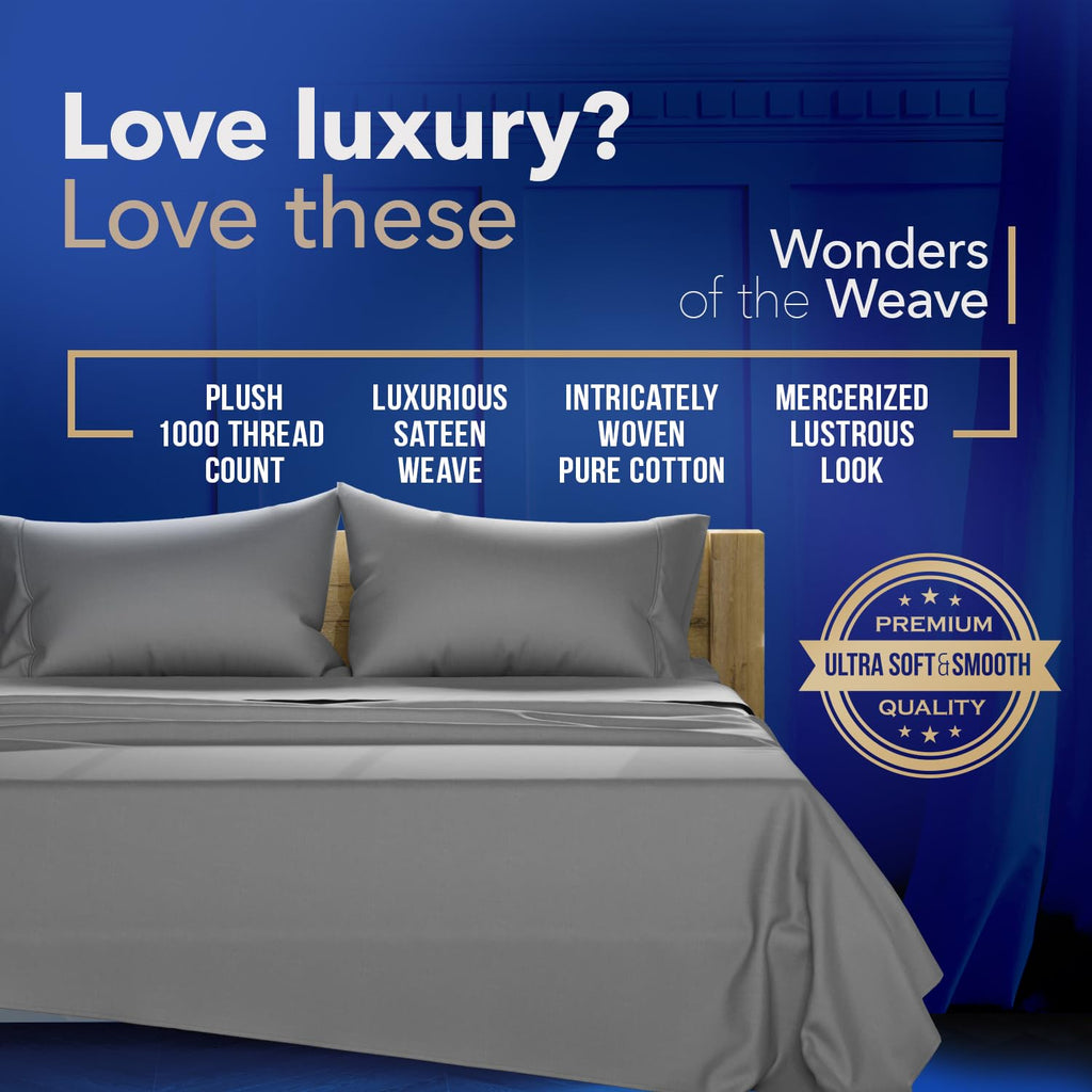 Texas Linen Co. Luxury Egyptian Cotton King Pillow Cases Set Of 2-1000 Thread Count Pillowcases For Sleeping, Soft, Cooling Pill