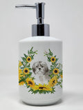 Caroline's Treasures CK2961SOAP Shih Tzu in Sunflowers Ceramic Soap Dispenser Hand Soap Dispenser Pump Bottles for Bathroom Kitc
