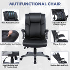 Colamy Leather Executive Office Chair- High Back Home Computer Desk Chair With Padded Flip-Up Arms, Adjustable Tilt Lock, Swivel Rolling Ergonomic Chair For Adult Working Study-Black, Set Of 2