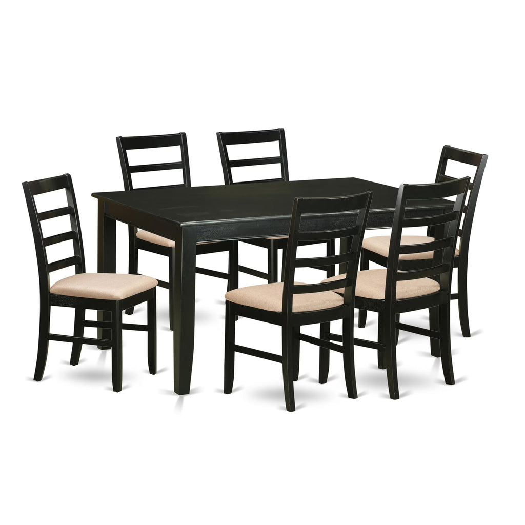 East West Furniture DUPF7-BLK-C 7 Piece Dining Room Table Set Consist of a Rectangle Kitchen Table and 6 Linen Fabric Upholstered Dining Chairs, 36x60 Inch, Black