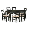East West Furniture DUPF7-BLK-C 7 Piece Dining Room Table Set Consist of a Rectangle Kitchen Table and 6 Linen Fabric Upholstered Dining Chairs, 36x60 Inch, Black