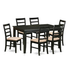 East West Furniture DUPF7-BLK-C 7 Piece Dining Room Table Set Consist of a Rectangle Kitchen Table and 6 Linen Fabric Upholstered Dining Chairs, 36x60 Inch, Black