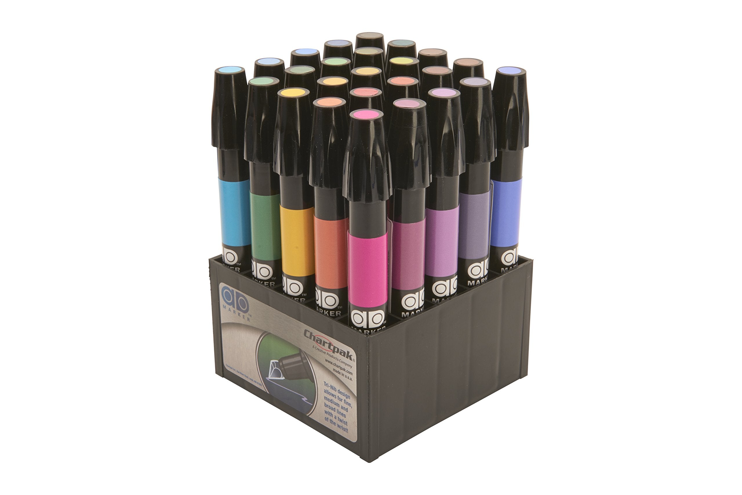 Ad Marker The Original Chartpak, Tri-Nib, 25 Assorted Basic Colors In Tabletop Cube, 1 Each (A)
