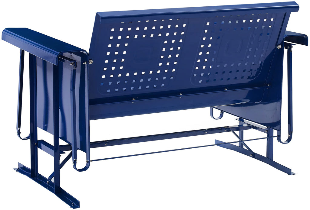 Crosley Furniture Bates Retro Metal Outdoor Loveseat Glider, 2-Person Rocking Patio Bench for Porch, Deck, Navy Gloss