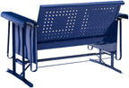 Crosley Furniture Bates Retro Metal Outdoor Loveseat Glider, 2-Person Rocking Patio Bench for Porch, Deck, Navy Gloss