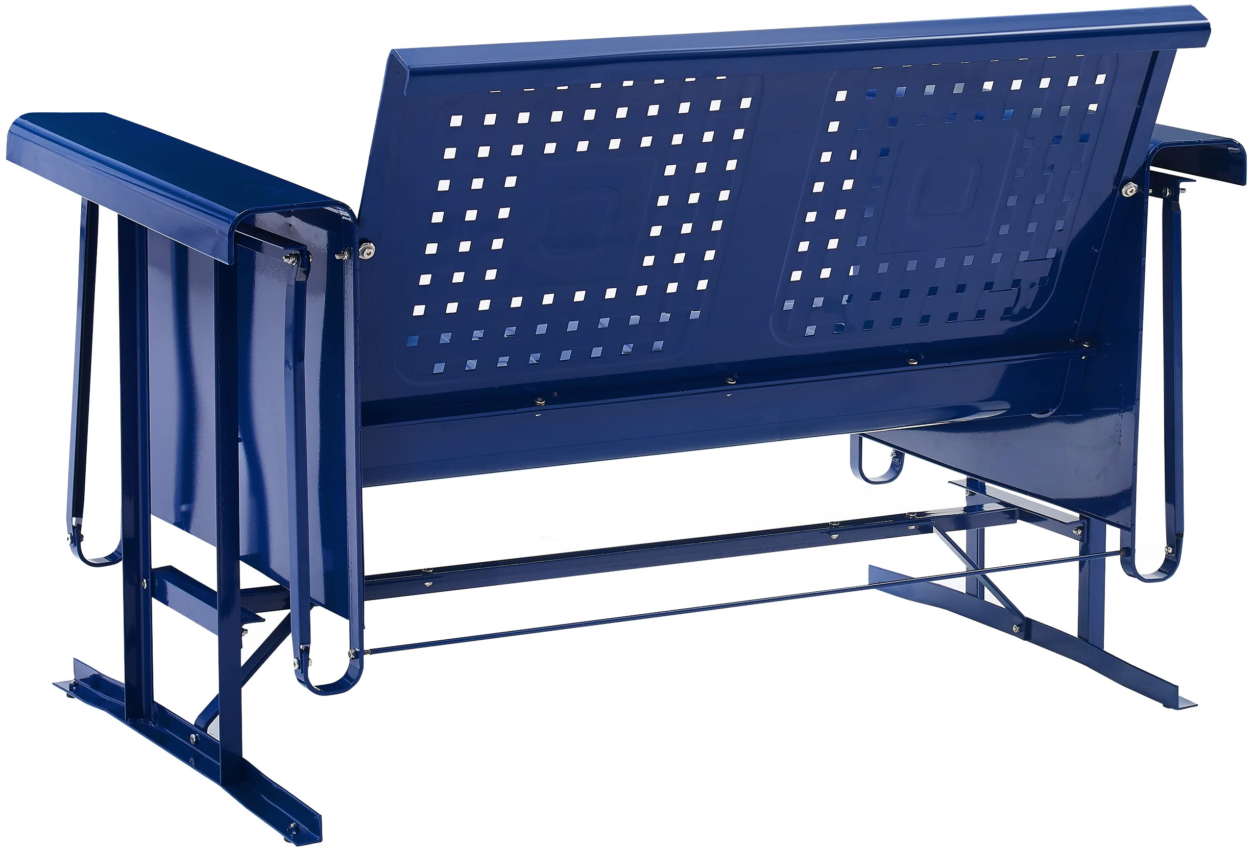 Crosley Furniture Bates Retro Metal Outdoor Loveseat Glider, 2-Person Rocking Patio Bench for Porch, Deck, Navy Gloss