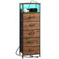 Somdot 5 Drawers Dresser with Charging Station and LED Light for Bedroom, Tall Nightstand with Removable Fabric Bins for Bedside