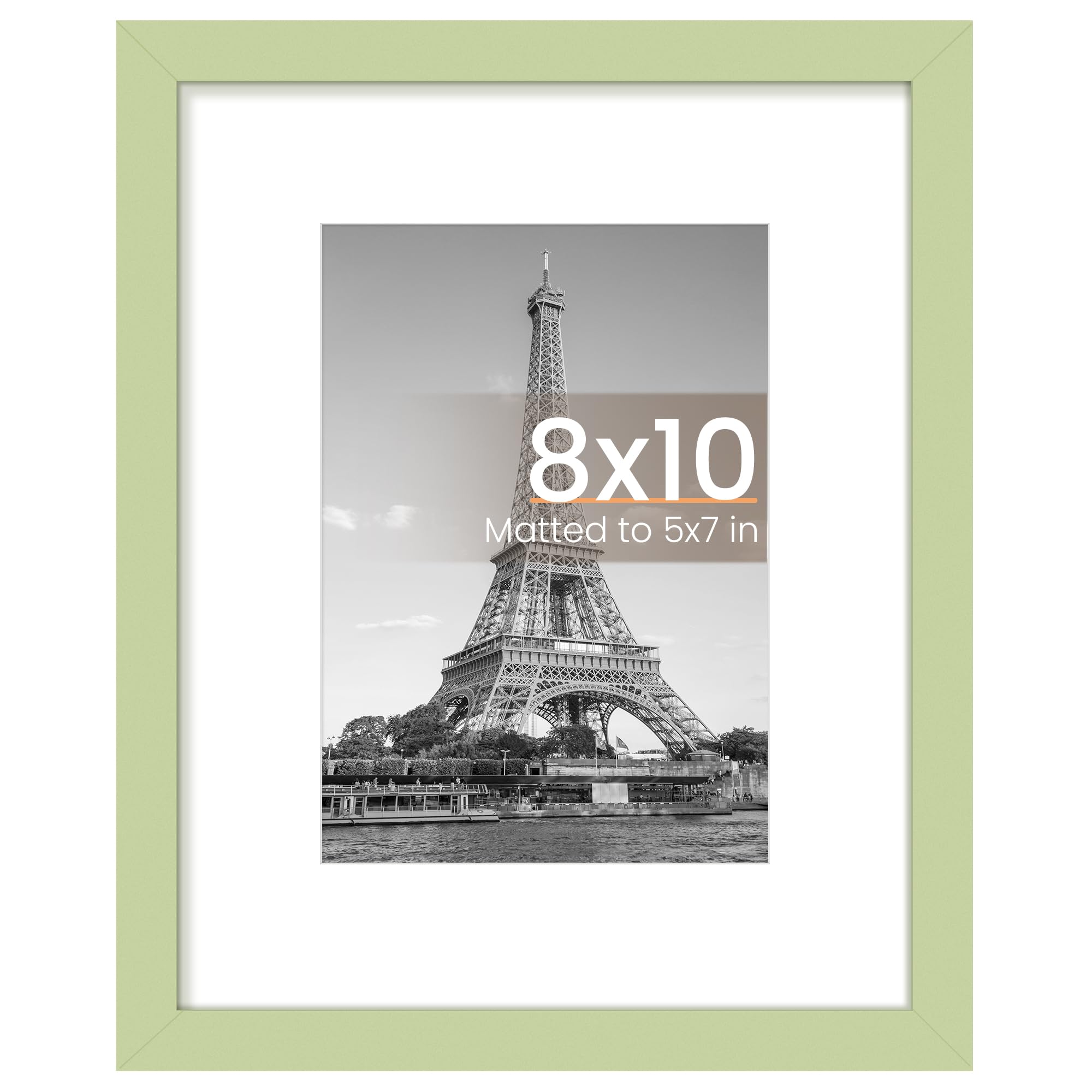 upsimples 8x10 Picture Frame, Display Pictures 5x7 with Mat or 8x10 Without Mat, Wall Hanging Photo Frame, Green, 1 Pack