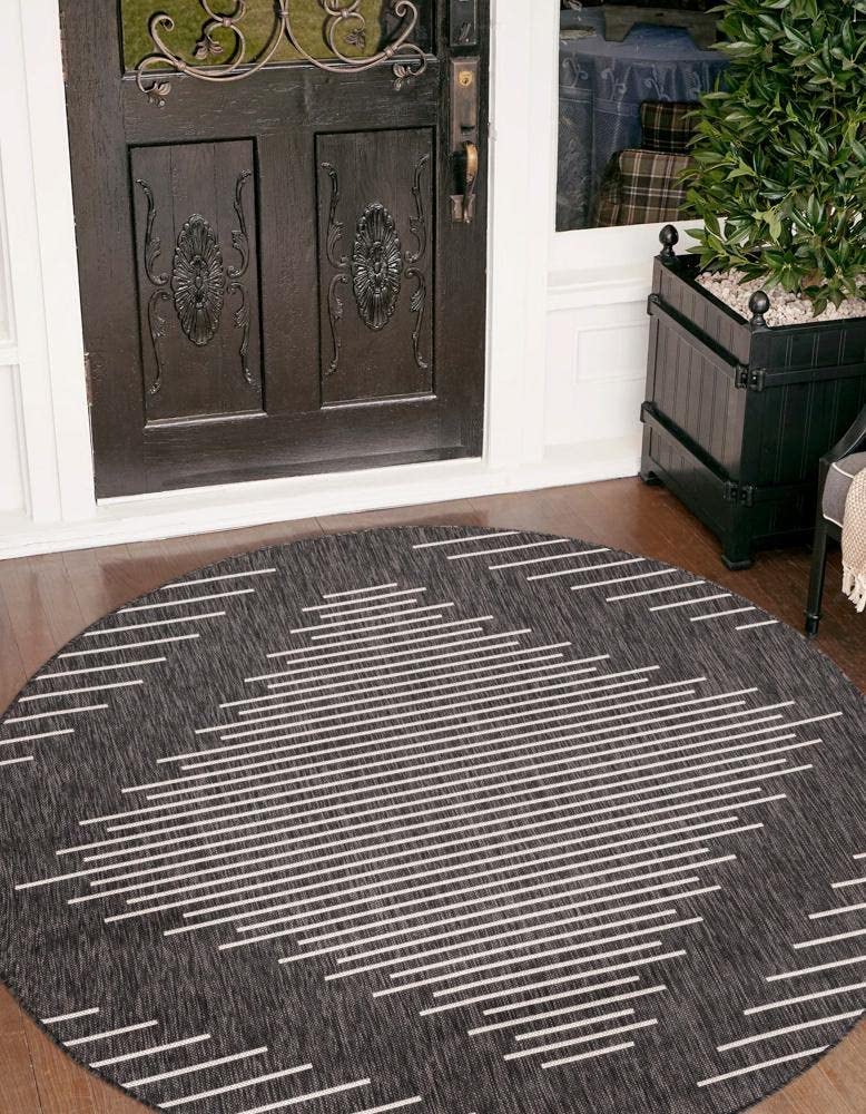 Unique Loom Outdoor Modern Collection Area Rug - Tambor (10' 8' Round, Charcoal Gray/ Ivory)