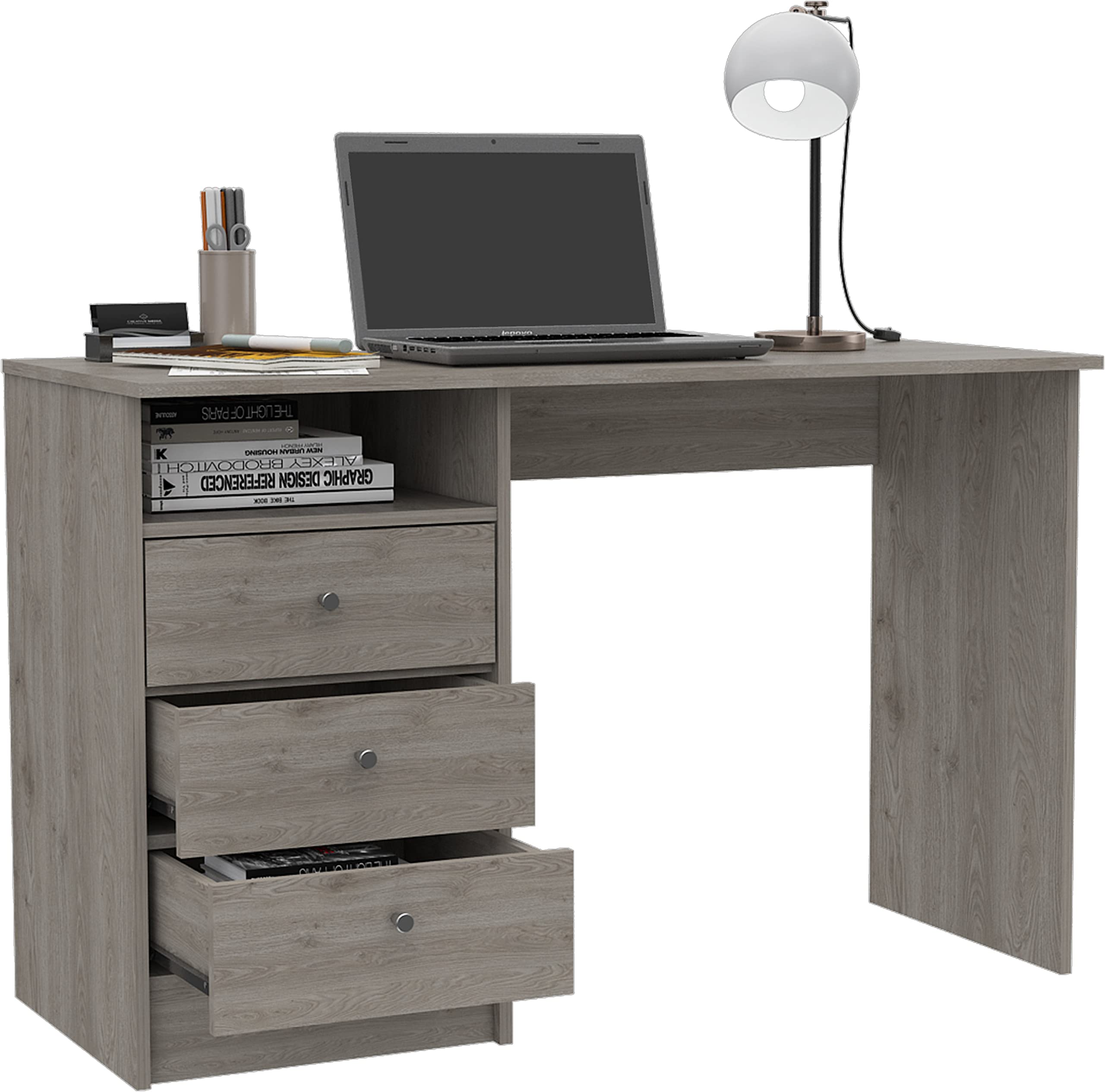 DEPOT E-SHOP Nemocon 3-Drawer Modern Computer Desk, Light Grey, 46.1&quot; W x 19.6&quot; D x 29.5&quot; H, Perfect for Home Office and Remote Learning