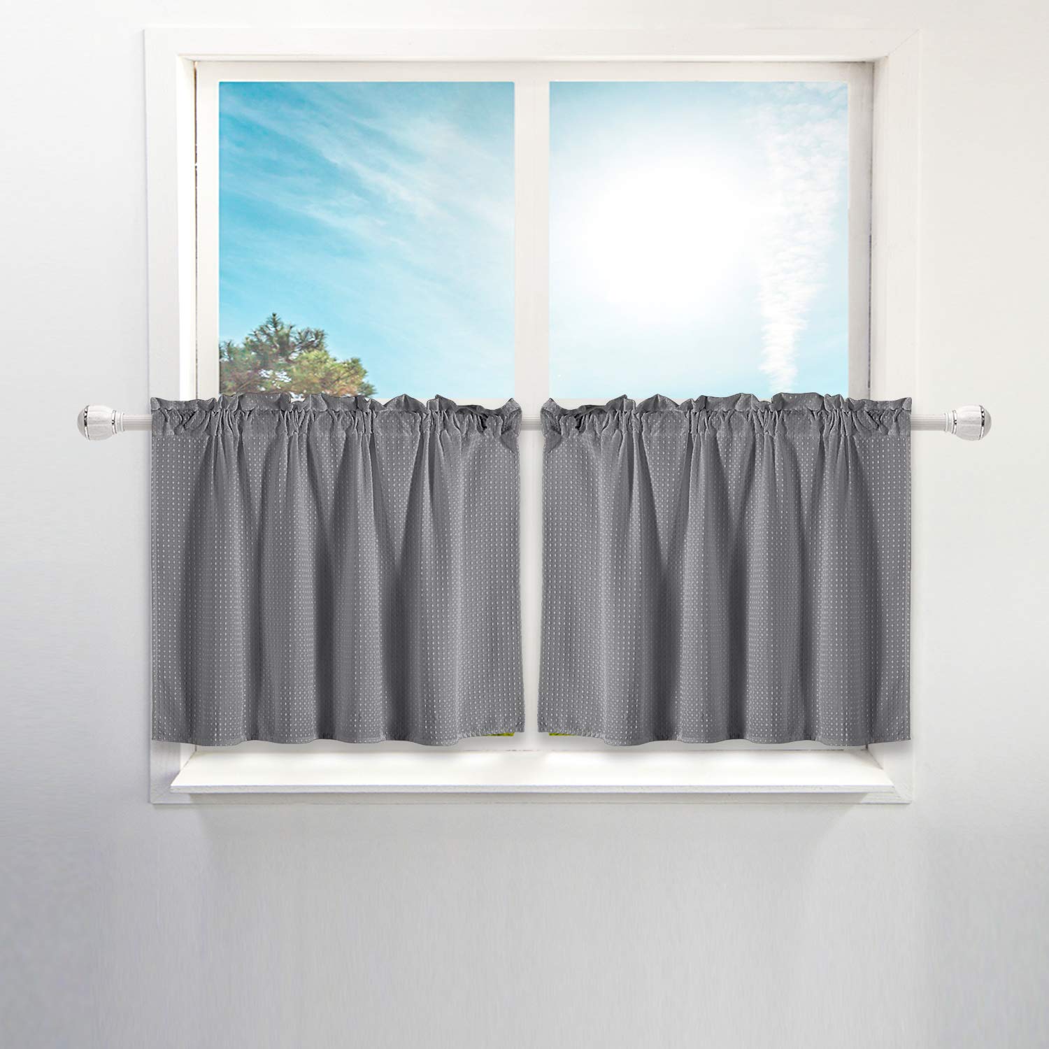 Waffle Weave Half Window Tier Curtains: 30 Inch Short Length for Small Window in Kitchen & Bathroom, Waterproof and Washable - G